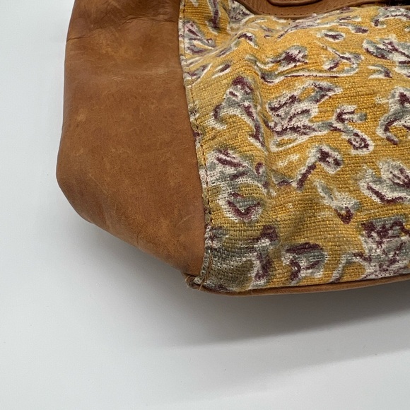 JOYN Canvas & Leather Satchel Tote Bag – Yellow Floral Print –Handmade Fair Trad - Picture 2 of 10